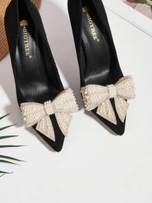1 par de nuevos clips decorativos para zapatos con lazo de perla, decoraciones para zapatos DIY con perla y diamante de imitación - Albaricoque - Ver 1