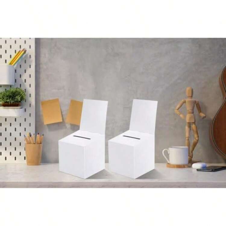 3 Pcs Raffle Boxes Ballot Box For Fundraising 6 X 6 X 6 Inch Cardboard Box With Slot For Ticket And Removable Header Donation Boxes For Collecting Business Card Voting Contest White - Màu trắng, 3 cái - Xem 2