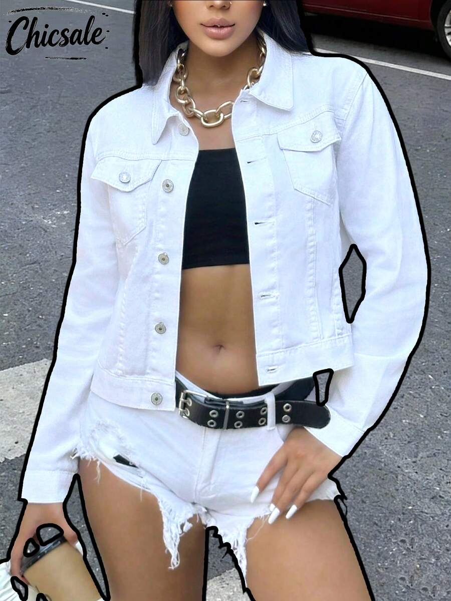 Women's Short Jacket With Pockets - White - View 1