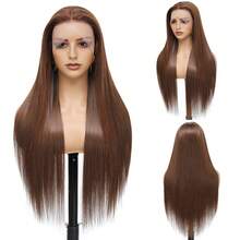 26 Inch 200% Density 13x4 Lace Front Wig, Chocolate Brown Mixed Hair, Pre-Trimmed With Baby Hair, Straight, Glueless, Daily Style Wig For Women, Brazilian Mixed Hair Lace Front Wig - S4 - View 3