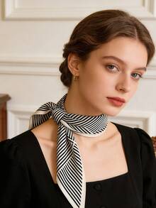 1条时尚简约复古黑白条纹三角围巾，适合日常办公、度假及其他场合。 - 白色 - 查看 6