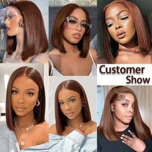 VIOLLY [Half Wig Human Hair ]Women's Put On And Go Glueless Wig 12Inch Straight Natural Black Bob Wig With Baby Hair 5x5 Pre Cut Lace Closure Wig Chocolate Brown Wig Natural Hairline Pre-Bleached Breathable|Lightweight |Non-Irritating 8-34Inch Gift Ideas For Women - S4 - View 10