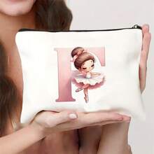1pc Pink Ballet Girl & Letter Print Personalized Makeup Bag, Music Girl Pattern Cosmetic Storage Pouch, Personalized Letter Music Festival Bridesmaid Gift Makeup Bag,Pouch,Makeup Pouch,Travel Essential - Multicolor - View 35