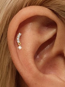 1件925纯银浪漫星月立方氧化锆耳钉，平底耳骨耳廓穿孔，低过敏性纯银材质，适合女性日常佩戴、婚礼、派对和宴会等场合。 - 金色 - 查看 6