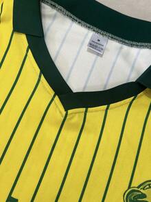 WAIT HIM Kemeja Polo Pria Bergaris dengan Cetakan Huruf, Gaya Kasual Modis, Cocok untuk Musim Semi dan Gugur - Kuning - View 4