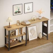 Mesa Auxiliar giratoria de 360°, Mesa Auxiliar giratoria con Bolsa de Almacenamiento y estación de Carga, 6 Ruedas giratorias con Frenos - Color de la madera - Ver 7