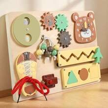 Children's Double-Sided Busy Board Early Education Unlock Clothing Shoelace Shape Matching Cognition Wooden Toys - Multifunctional Busy Board - View 4