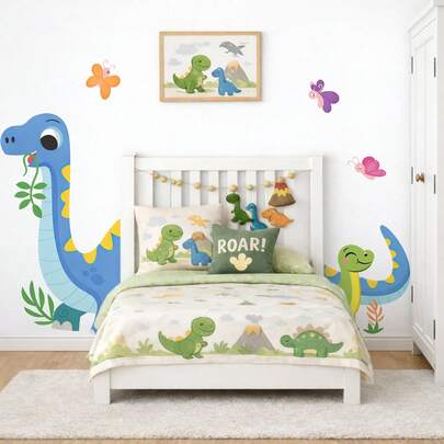 Cute Cartoon Dinosaur Wall Decals, Removable Vinyl Stickers For Nursery, Kids Room, Playroom – Dino & Butterfly Wall Decor For Toddler Bedroom, Kindergarten