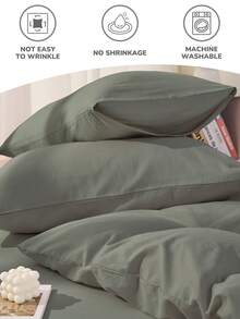 2/3件套纯色被套套装,100%纯棉床上用品套装,柔软透气,亲肤防起球,时尚家纺,房间装饰,包含被套和枕套,不含被芯,四季皆宜 - 軍綠色 - 查看 7