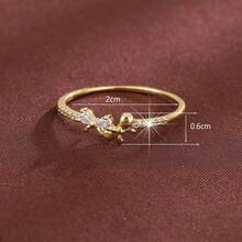 1pc Minimalist Design With 2 Bowknot Shaped Cubic Zirconia Inlaid Ring, Casual Gift - Multicolor - View 5