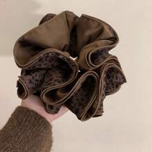 Elastico per capelli in raso con stampa leopardata, elastico per capelli a quattro strati, extra large, di alta qualità, per coda di cavallo, per donna. - Marrone scuro - Visualizzare 2