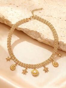 1pc Fashion Alloy Starfish, Seashell, Scallop Pendant Necklace, Suitable For Beach, Vacation, Party Wear - Gold - View 5