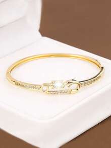 1pc Unique Safety Pin Shaped Design Cubic Zirconia Inlaid Women Bracelet, Casual Gift - Multicolor - View 3