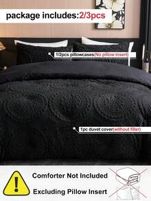 2/3件套刺绣毛绒被套套装 - 柔软蓬松的人造毛皮被套，透气舒适，奢华柔软，包含1个刺绣被套和1/2个枕套，通过Oeko-Tex认证，黑色 - 黑色 - 查看 4