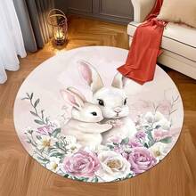 1pc Pink Rose Rabbit Area Rug, Living Room Decor, Home Casual Carpet, Decorative Carpet For Easter, Easter Bunny, Easter Decoration, Easter Gift, Bedroom Decor, Small Rug, Carpet, Home Decor, Living Room Carpet, Living Room Small Rug, Bedroom Carpet, Living Room Home Decor, Outdoor Rug, Plush Carpet, Fuzzy Carpet, Autumn/Winter Carpet, Thick/Fluffy, Washable Rug - Multicolor - View 5