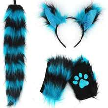 3pcs Halloween Animal Costume Set, Including Wolf & Cat Ears, Fox Tail, Furry Headband And Claw Gloves, Suitable For Parties - Multicolor - View 10
