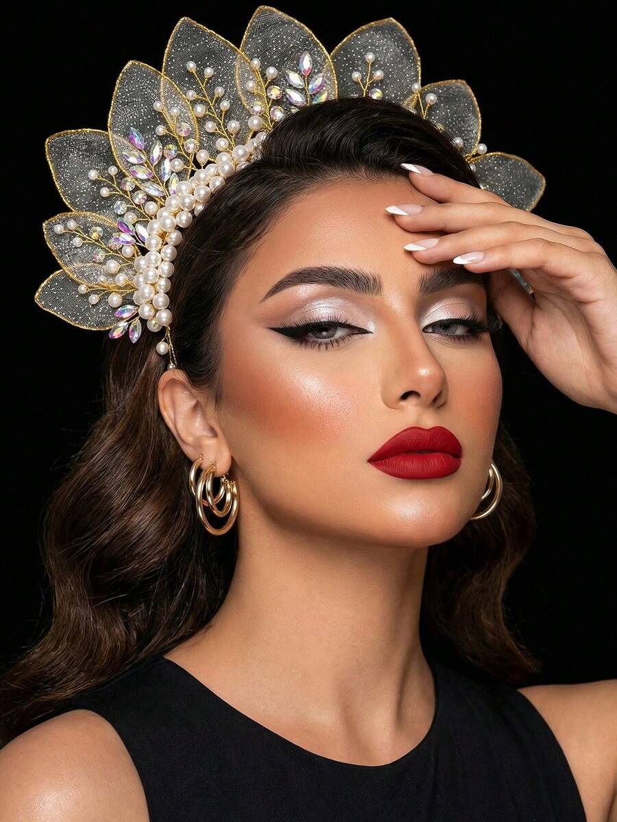 1 chiếc vương miện cô dâu sang trọng thủ công, đính ngọc trai và đá quý dành cho nữ, phù hợp cho đám cưới, tiệc tùng, sân khấu, phụ kiện ngày Valentine.