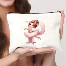 1pc Pink Ballet Girl & Letter Print Personalized Makeup Bag, Music Girl Pattern Cosmetic Storage Pouch, Personalized Letter Music Festival Bridesmaid Gift Makeup Bag,Pouch,Makeup Pouch,Travel Essential - Multicolor - View 36
