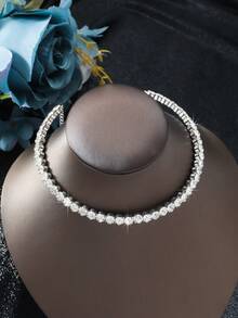 1 pieza Collar de cristal clásico, joyería vintage elegante diseñada para mujeres - Plateado - Ver 4