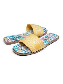 Dream Pairs Women Flat Slides Sandals Slip On Square Open Toe Jacquard Braided Fashion Slides Casual Beach Slippers Summer Vacation Shoes - 黃色 - 查看 2