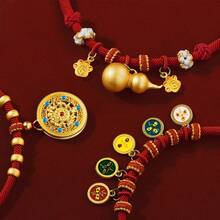 1pc Adjustable Nylon Braided Red Rope Pet Collar, Comes With Elegant Gift Box Packaging With Golden Jewelry, Suitable For Small To Medium Dogs And Cats - Multicolor - View 9