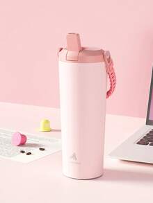 24oz Stainless Steel Vacuum Insulated Travel Mug With Straw And Leak-Proof Lid, Reusable Coffee Cup Or Water Bottle For Hot & Cold Drinks, Double Wall Insulated Bottle For Sports, Gym, Travel, School, Gifts - Pink - View 5