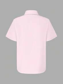 1pc Women's Solid Color Woven Fabric Button-Up Casual Shirt, Versatile For Office And Daily Wear, Casual Blouses For Women's Shirt,Going Out Top,Spring/Summer Pink - Pink - View 4