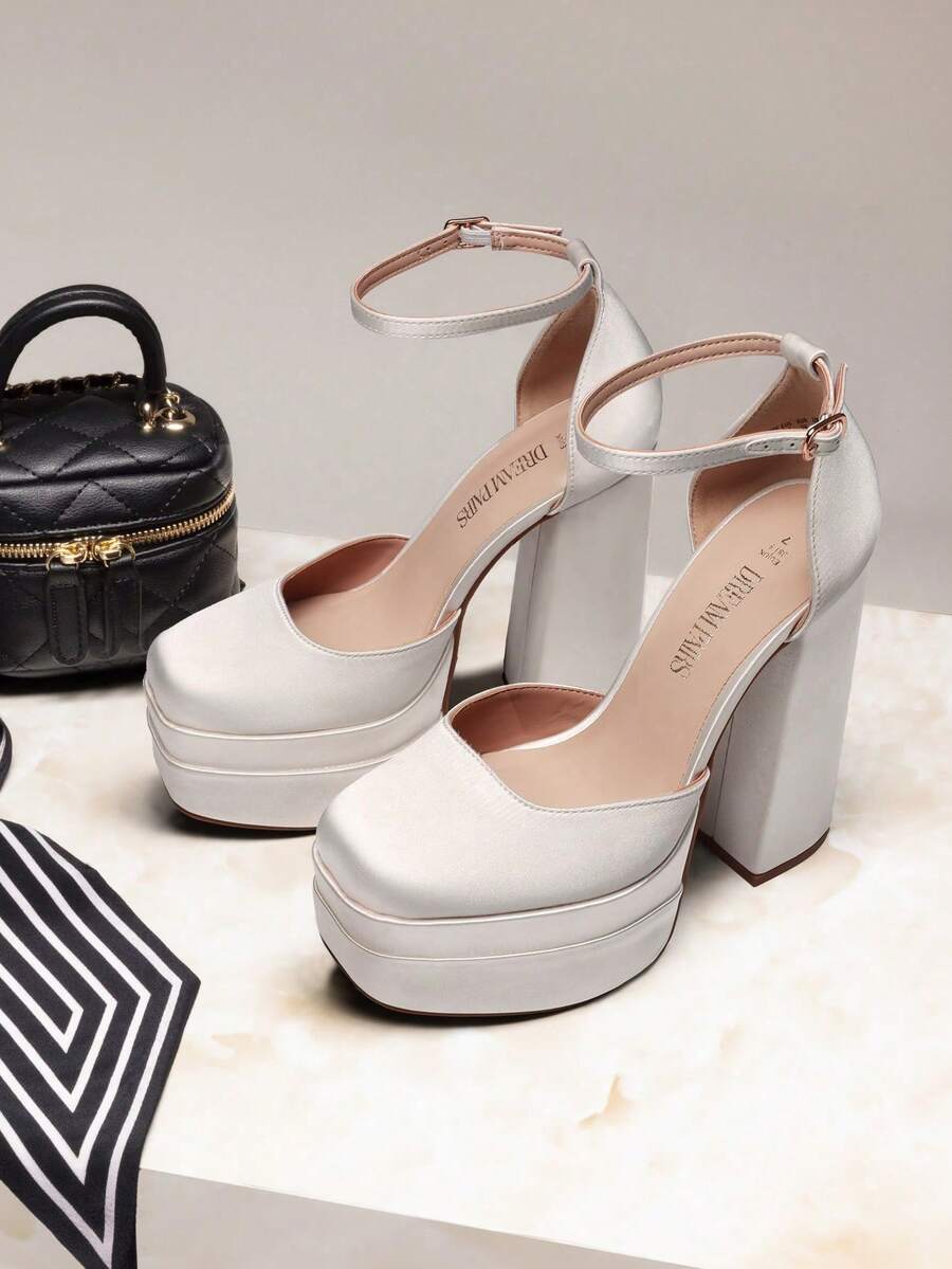 Dream Pairs Women High Chunky Platform Closed Toe Block Heels Square Toe Ankle Strap Dress Wedding Party Festival Prom Pumps Shoes - 白色 - 查看 1