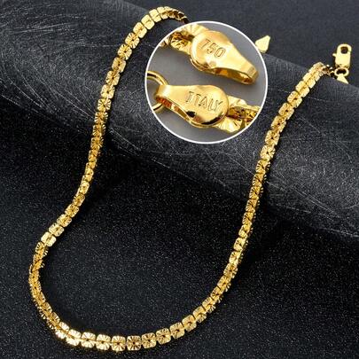 Luxury Vintage 18K Gold-Plated Copper Shiny Square Textured Necklace, Elegant Women's Daily, Party, Birthday Wear, Exquisite Gift
