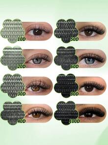 640/608/576/384片装簇状假睫毛,浓密卷翘睫毛嫁接套装,D型卷翘,8-16毫米混合长度,DIY睫毛嫁接套装,DIY下睫毛嫁接教程,蓬松柔软的单根假睫毛,打造丰盈自然的Y2K蝴蝶妆容效果 - 彩色 - 查看 6