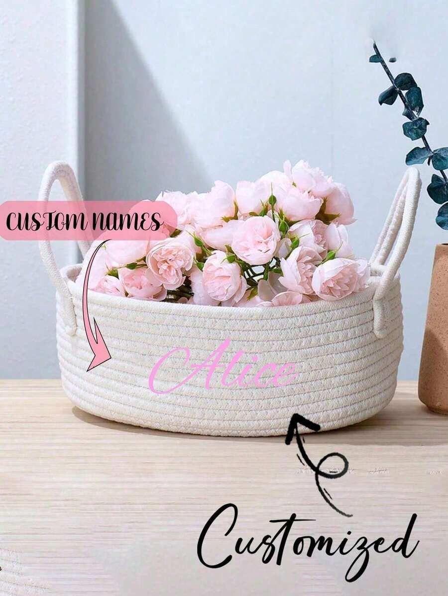1pc Customized Handwoven Small Storage Basket For Desktop Organizer, Home Office Basket For Cosmetics Toys Pet Supplies Remote Controls Housewarming Gift