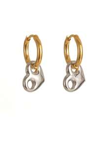 1 Pair Stainless Steel Waterproof Non-Fading Fashion Minimalist Gold & Silver Pig Nose Heart Hoop Earrings, Suitable For Women's Daily Wear - Heart Pig Nose - View 6