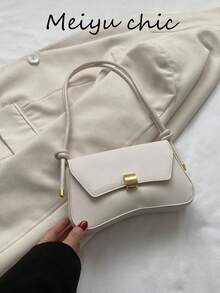 新款时尚女士腋下包，针织包，个性化金属扣装饰设计，单肩包，纯色PU高端斜挎包，女士钱包，适合购物、通勤和旅行 - 白色 - 查看 7