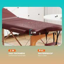 Mesa de masaje portátil de 28 pulgadas de ancho, cama para pestañas con altura ajustable - Burdeos - Ver 3