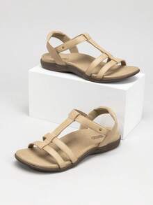 Women's Orthopedic Arch Support Sandals Orthotic Comfortable Walking Casual Adjustable Summer Beach Flat Sandals - Nude - View 6