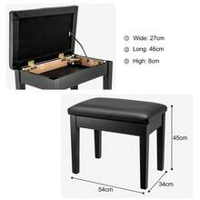 Piano Stool 54x34x45cm | Faux Leather Keyboard Bench With Storage, Multi-Purpose Piano Seat For Home, Music Studio & Keyboard - 黑色 - 查看 2