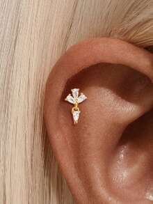 EleRunis 1PC 925 Sterling Silver Water Drop Flat Back Cartilage Helix Piercing Fine Jewelry For Daily Wear Wedding Party Engagement Anniversary Valentine's Day - Gold - View 4