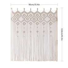 1件手工打结流苏窗帘幔，可移动短款门帘，适用于客厅隔断、婚礼背景、编织挂毯、波西米亚风墙饰 - 不含木杆 - 米色 - 查看 13