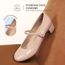 Women's Mary Jane Chunky Low Heels Comfortable Slip On Dress Shoes Closed Round Toe Casual Versatile Work Pumps Flats Shoes - 杏色 - 查看 9