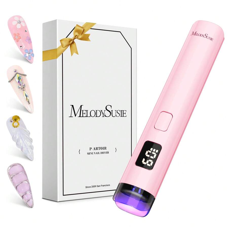 Handheld UV Light For Gel Nails, Mini Portable Cordless Nail Lamp With LCD Display, Eye-Protective Cover, Flash Curing For Glue Pink - Pink - View 1