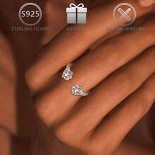 1枚925纯银简约可爱立方氧化锆动物爪印设计开口戒指，适合日常、度假、休闲、派对、节日和生日礼物。 - 銀色 - 查看 5