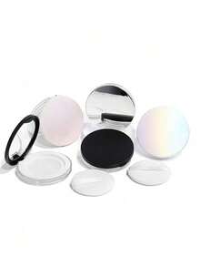 Refillable Loose Powder Box With Mirror & Puff, Ultra-Thin Loose Powder Compact - Portable, Leak-Proof Mini Travel Container With Elastic Net, Portable And Reusable, Convenient For On-The-Go Touch-Ups, Perfect For Travel & Daily Makeup Routine, A Must-Have For Beauty Lovers Makeup Tools, Travel Makeup Storage|Sleek Round Compact|Secure Flip Lid - Multicolor - View 3