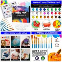 Juego de Pintura Acrilica, Pintura 24 Colores*12ml con 10 Pinceles y 1 Paleta, Kit de Pintura Acrílica Profesionales, Set de Sum - 24 - Ver 1