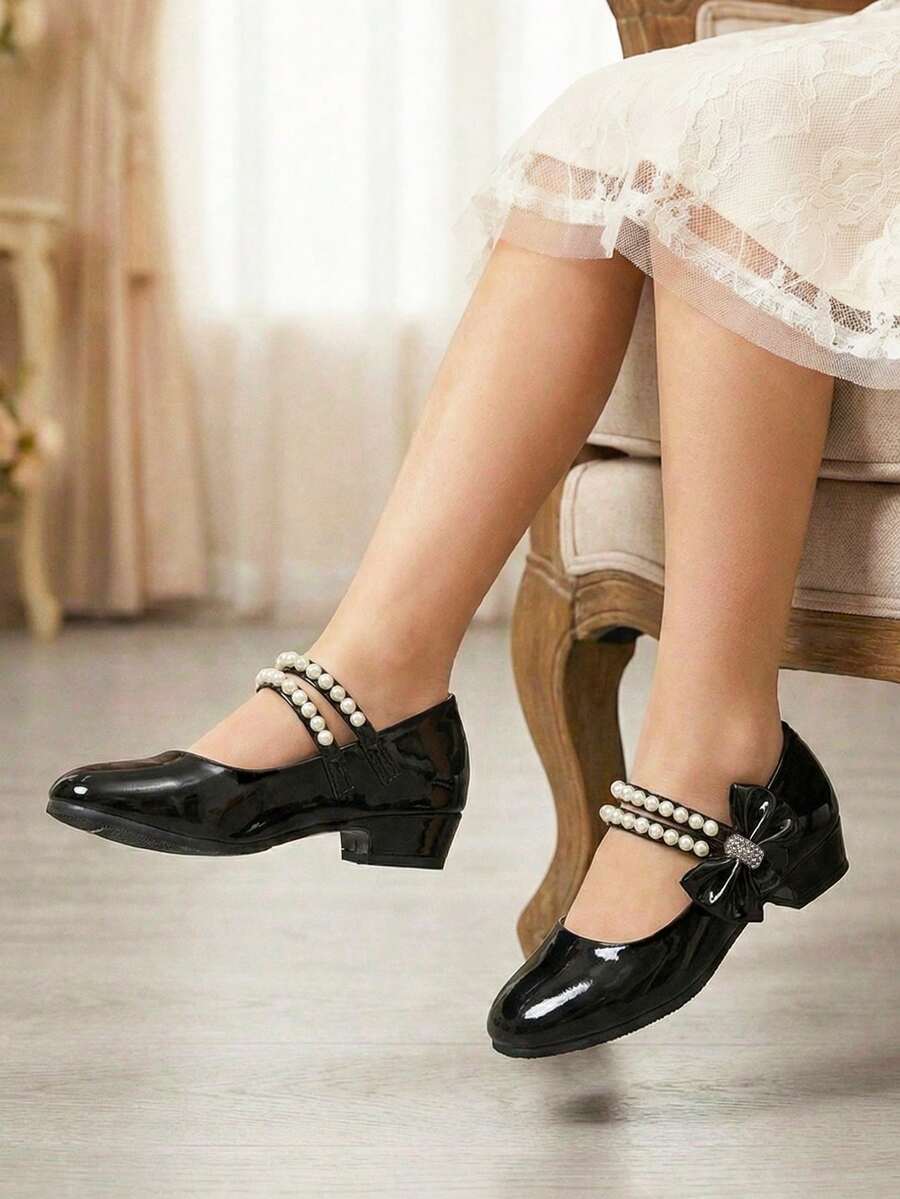 Elegant Bowknot Mary Jane High Heel Shoes For Girls, Suitable For Parties, Banquets Or Indoor Events In Spring And Summer - Black - View 1