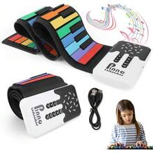 ¡RecomendadoNasjac Teclado Piano Portátil Recargable para Niños - Piano Enrollable Plegable Flexible de 49 Teclas, Teclado de Piano Eléctrico con 8 Ritmos/6 Tonos/Bluetooth, Piano Enrollado a Mano para Adultos¡Top de Temporada - Color del Arco Iris - Ver 4