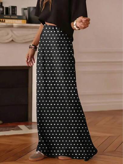 Women's Casual Polka Dot A-Line Maxi Dress, Made Of Non-Stretch Woven Fabric, Suitable For Everyday Wear
