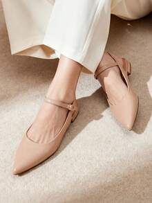 Women Slingback Pointed Toe Flats Mary Jane Ballet Flat With Buckle Strap Low Heel Dressy Flats Modern Lady Chic Shoes - Màu be - Xem 3