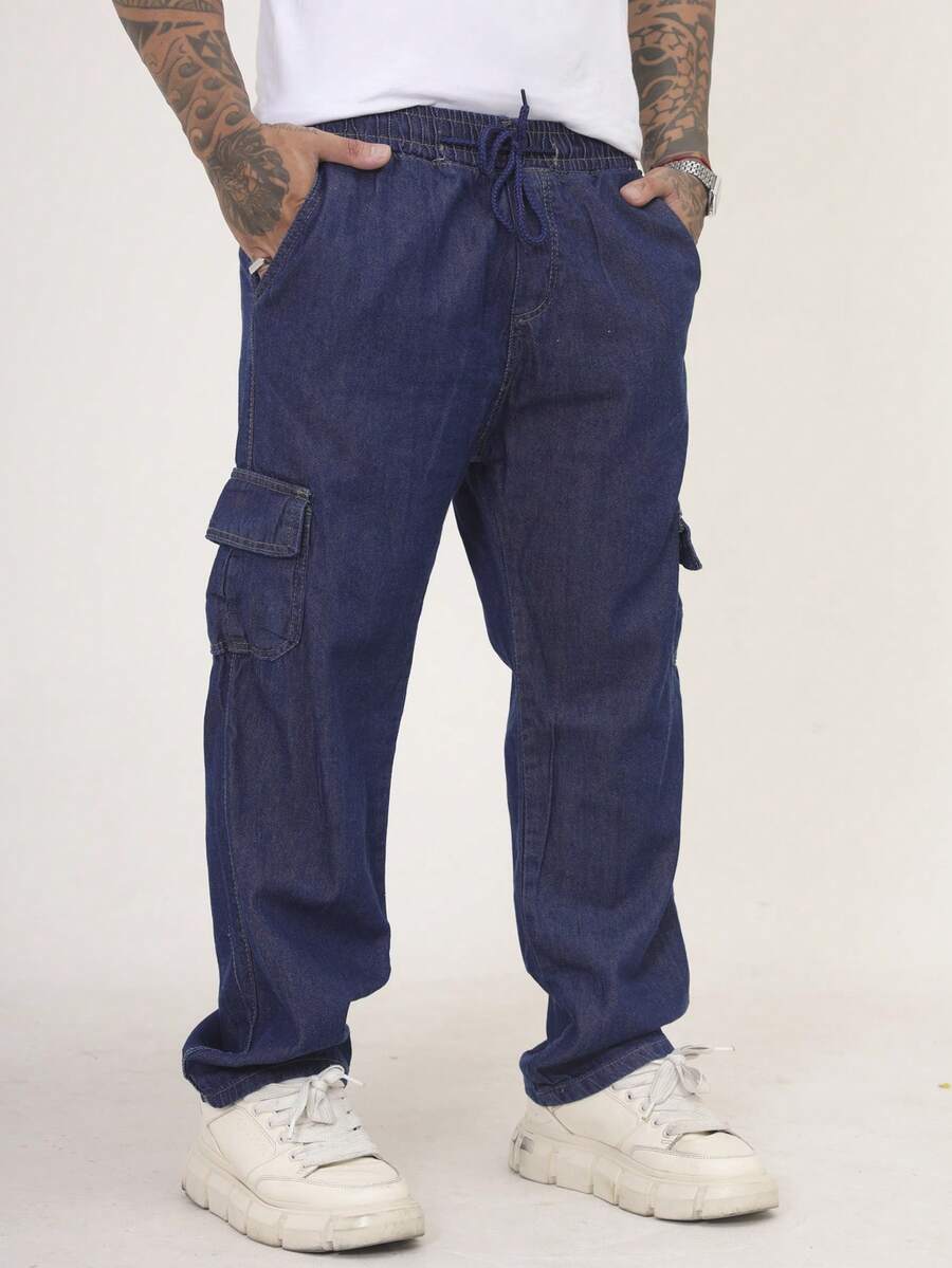 Calça Cargo Masculina Jeans, Modelagem Oversized Confortável Casual com 6 bolsos Estilo Skate