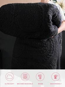 2/3件套刺绣毛绒被套套装 - 柔软蓬松的人造毛皮被套，透气舒适，奢华柔软，包含1个刺绣被套和1/2个枕套，通过Oeko-Tex认证，黑色 - 黑色 - 查看 5