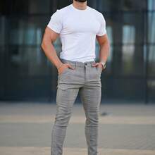 Men'S Skinny Administrative Suit Trousers | Comfortable And Soft Medium Stretch Plaid Pants With Pockets, Ideal For Weekend Casual And All-Season Wear - [多色的] - 查看 6